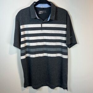 Nike Golf TR Dry Striped Polo Shirt Gray Short Sleeve DriFit Standard Fit Medium